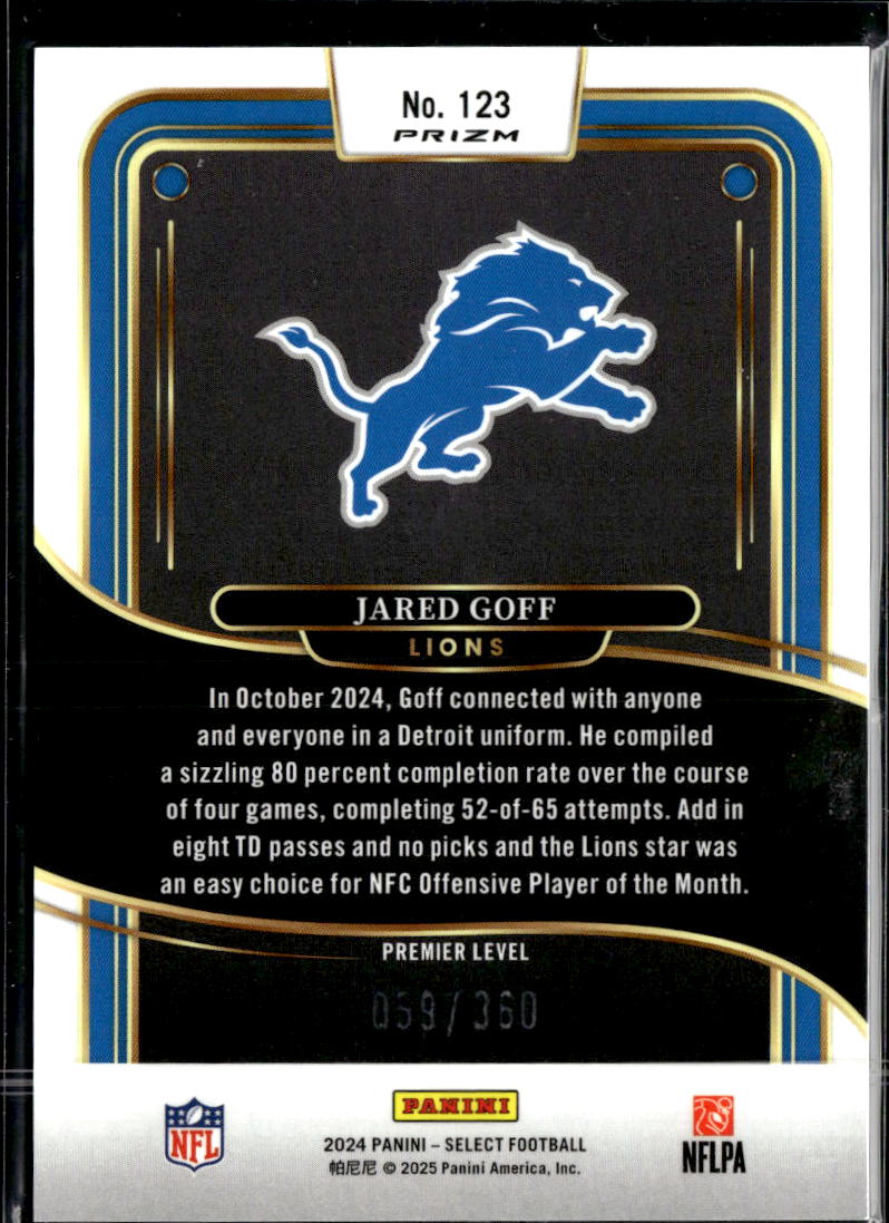 Jared Goff 2024 Select Purple Shock 59/360 Detroit Lions