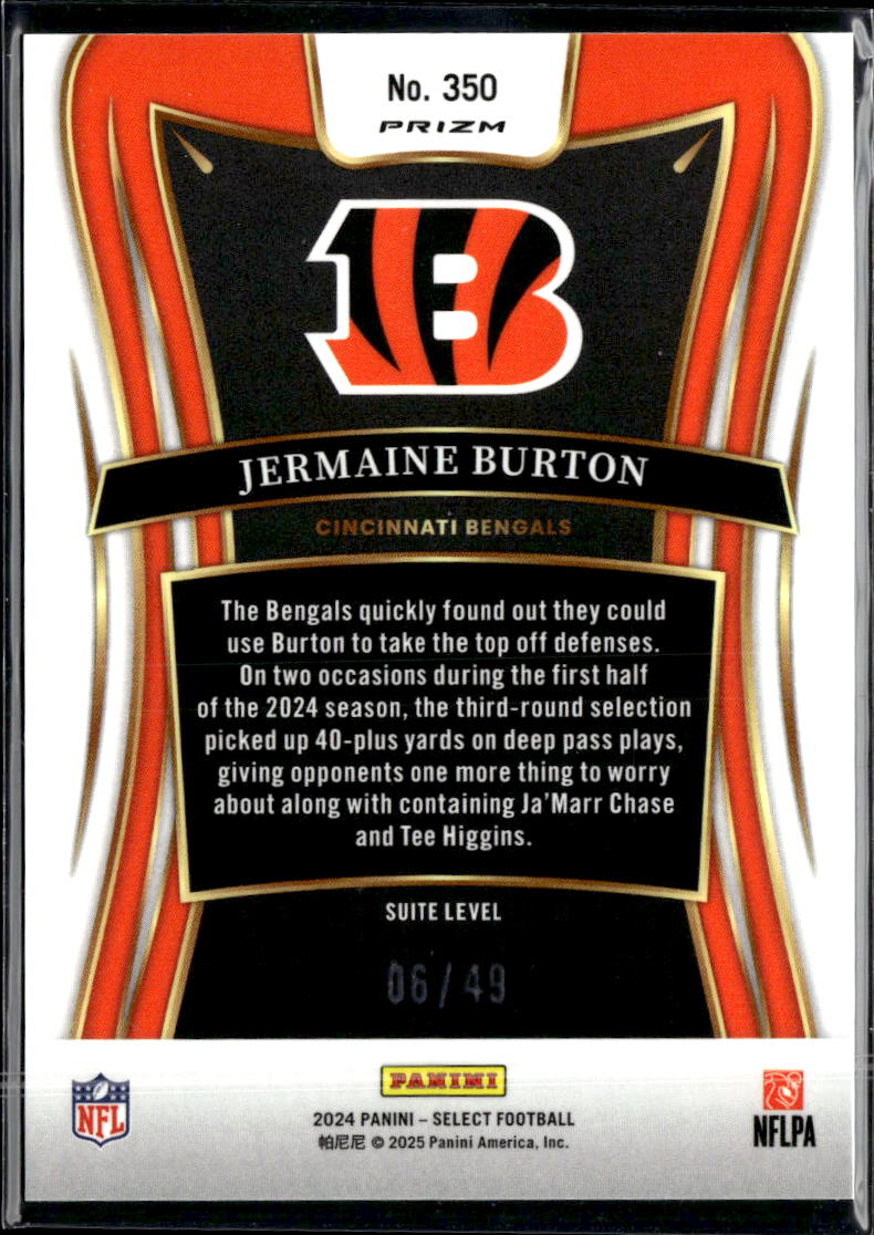 Jermaine Burton 2024 Select Suite Red Rookie RC /49 Cincinnati Bengals
