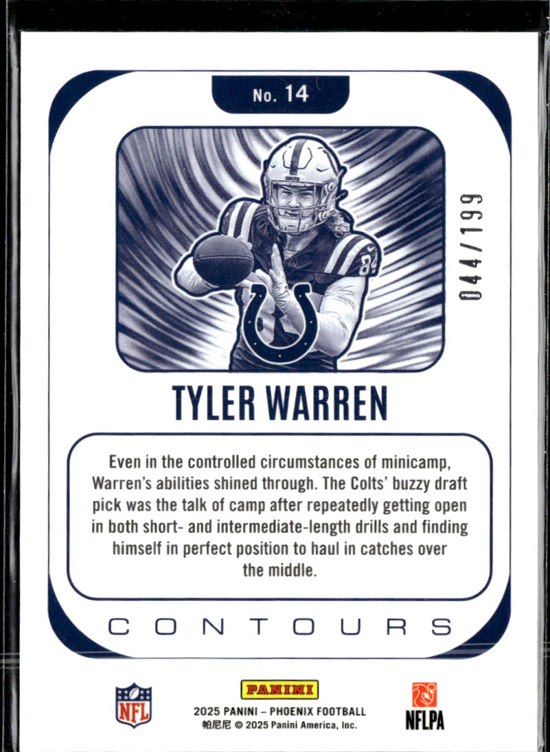 Tyler Warren 2025 Phoenix Contours RC /199 Indianapolis Colts