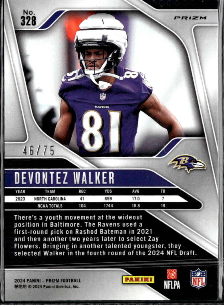 Devontez Walker 2024 Prizm Green Scope Prizm Rookie RC /75 Baltimore Ravens