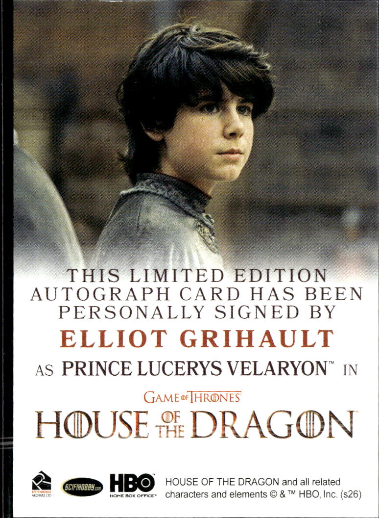 Elliott Grihault as Lucerys Velaryon Rittenhouse Game of Thrones Autograph