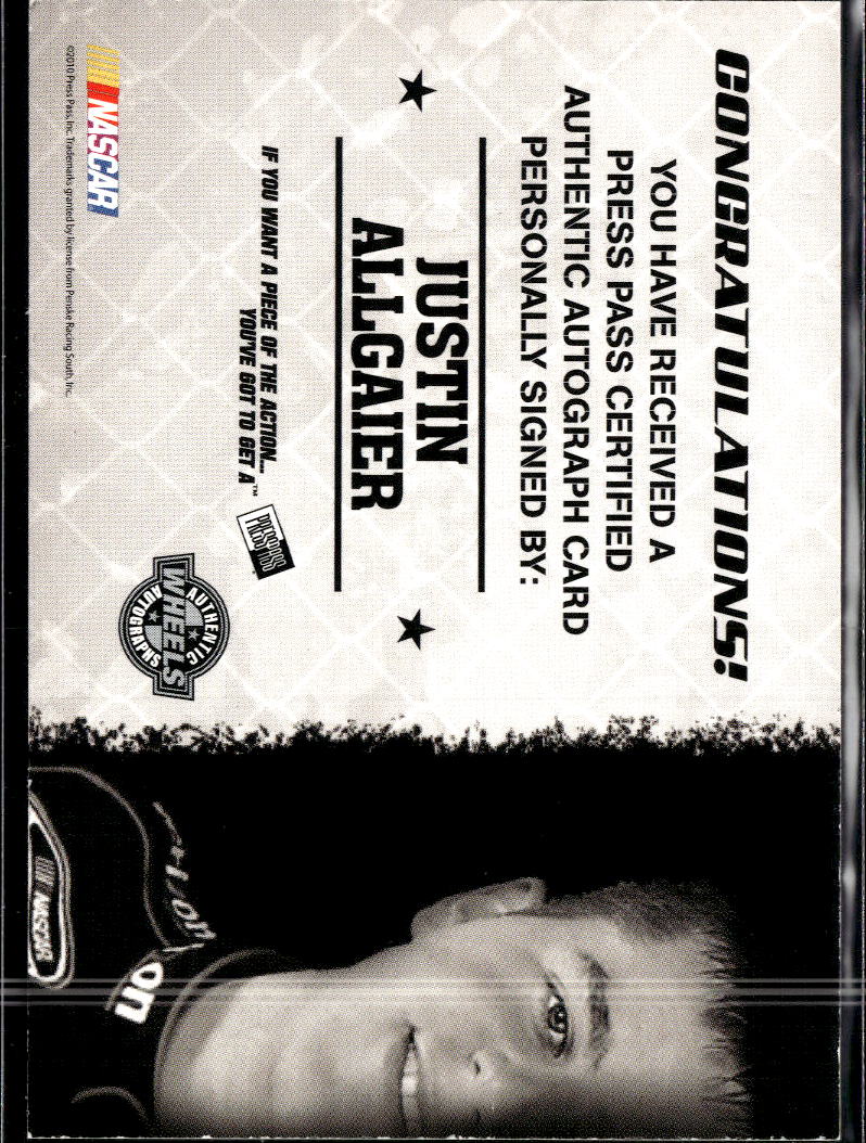 Justin Allgaier 2010 Press Pass Wheels Auto Autograph NASCAR 15/81