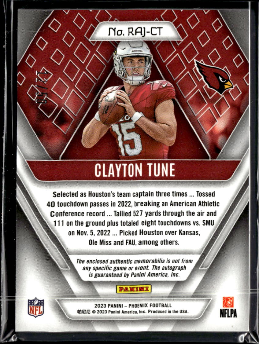 Clayton Tune 2023 Phoenix Auto Autograph Patch RC 12/50 Arizona Cardinals