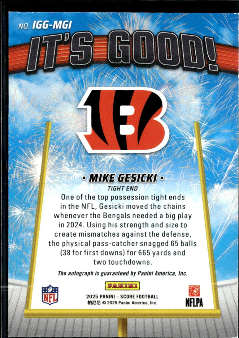 Mike Gesicki 2025 Score Auto Autograph It's Good 7/25 Cincinnati Bengals
