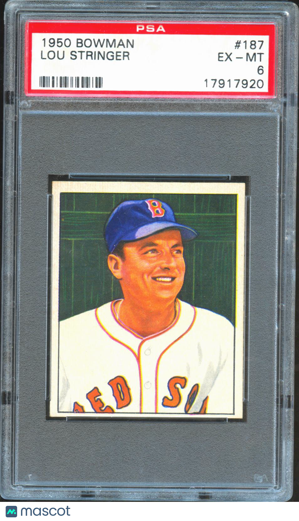 Lou Stringer 1950 Bowman Card #187 Boston Red Sox PSA 6