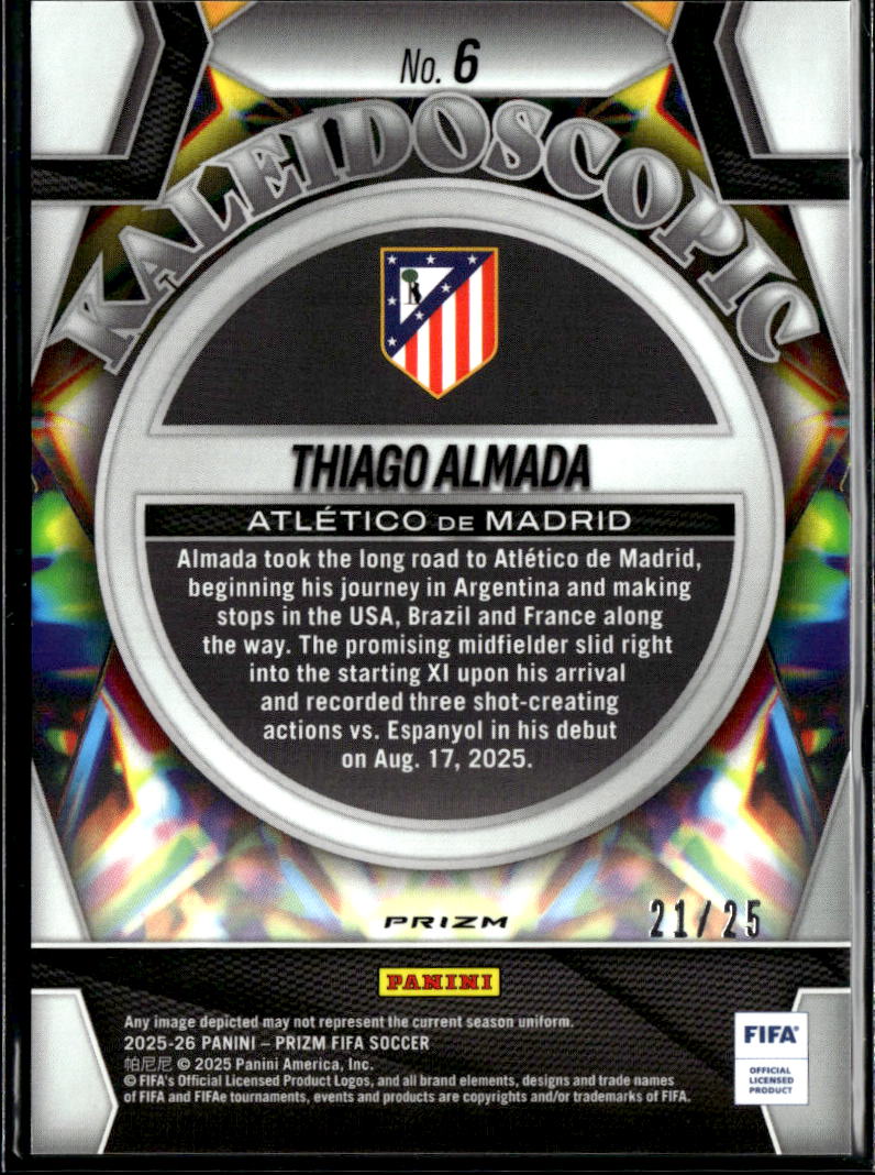 Thiago Almada 2025 Prizm FIFA Kaleidoscpic Orange 21/25 Atlético de Madrid