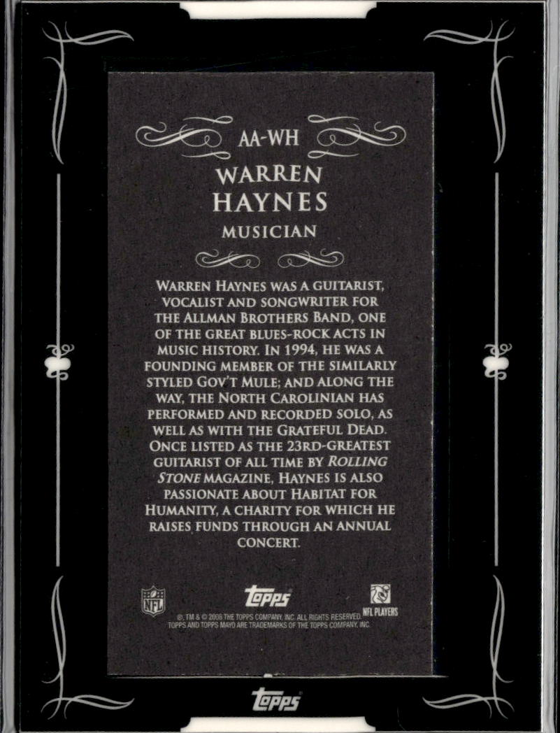 Warren Haynes 2008 Topps Mayo's Cut Plug Auto Autograph The Allman Brothe's