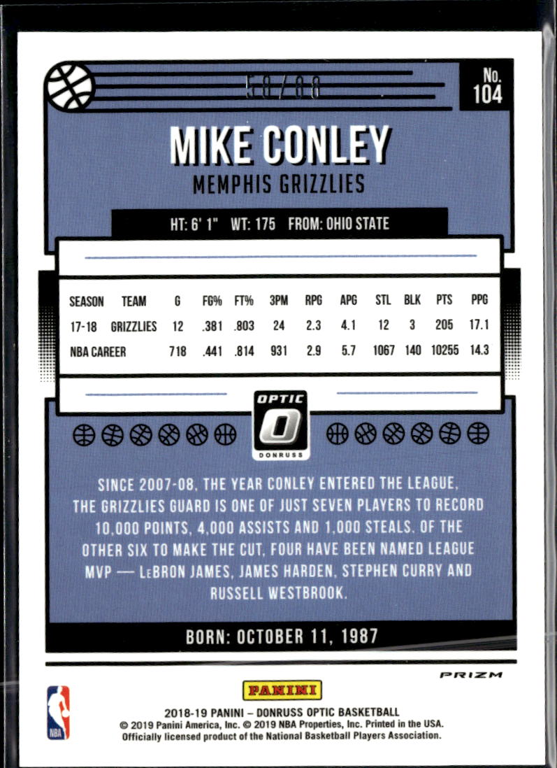 Mike Conley 2018-19 Optic Red Choice /88 Memphis Grizzlies