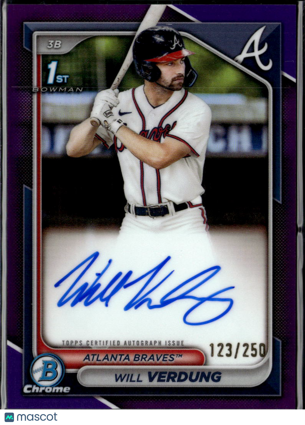 Will Verdung 2024 Bowman Chrome 1st Auto Autograph 123/250 Atlanta Braves
