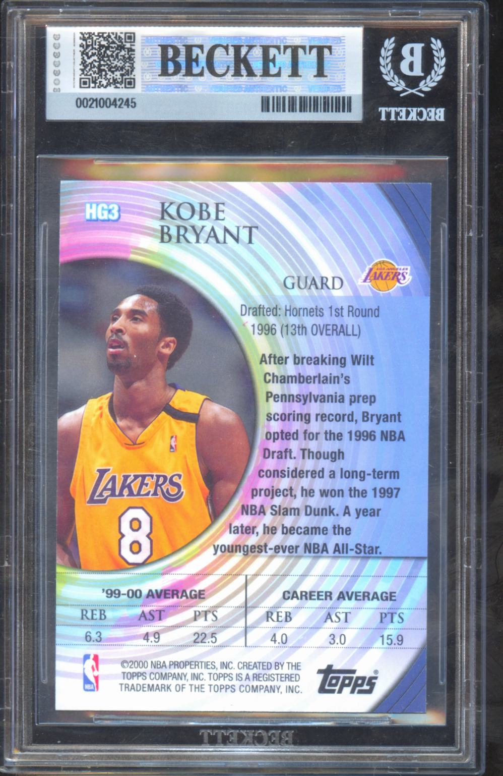 Kobe Bryant 2000-01 Topps Hidden Gems Los Angeles Lakers BGS 7.5