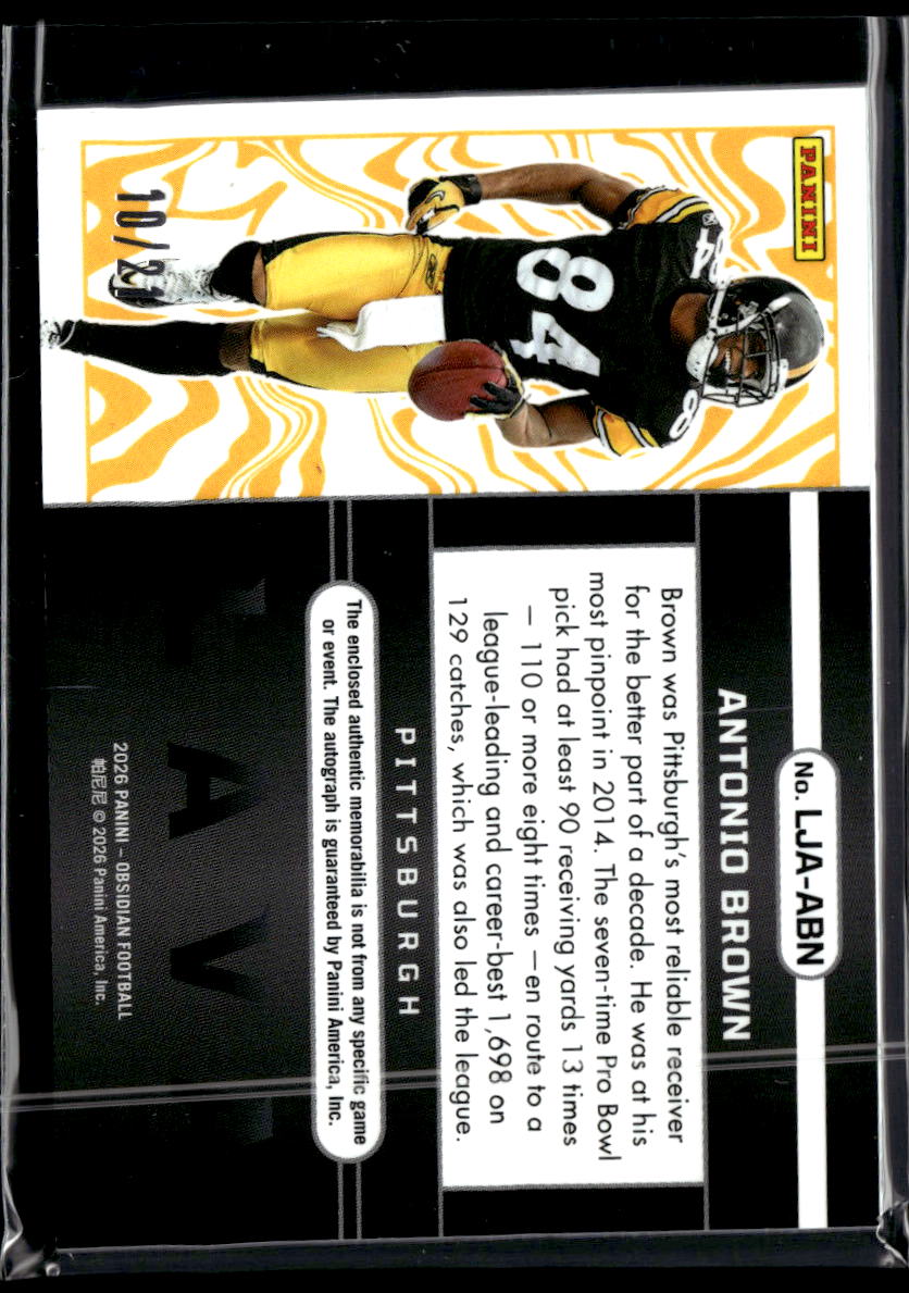 Antonio Brown 2026 Obsidian Auto Autograph Patch 10/21 Pittsburgh Steelers