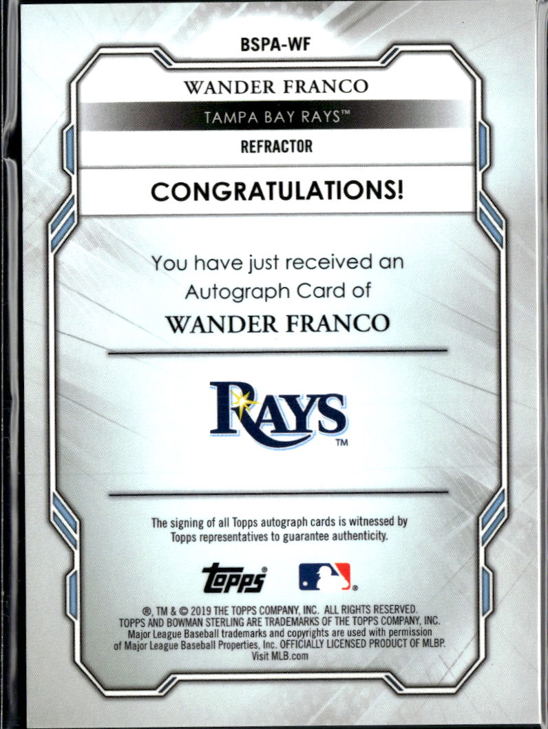Wander Franco 2019 Bowman Sterling Auto Autograph 94/150 Tampa Bay Rays