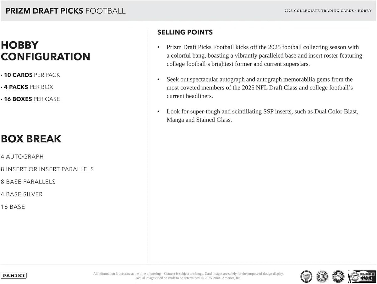 2025 Panini Prizm Draft Picks Football Hobby Box
