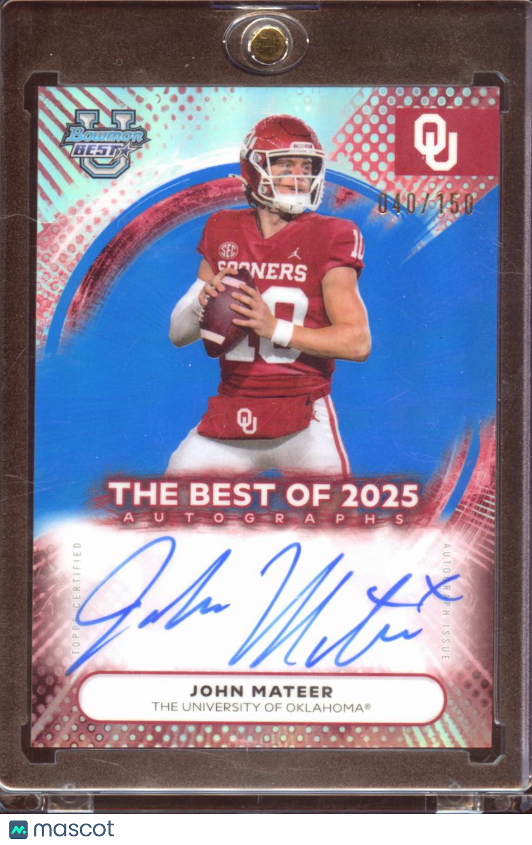 John Mateer 2025 Bowman's Best Auto Autograph RC Blue Oklahoma Sooners 40/150