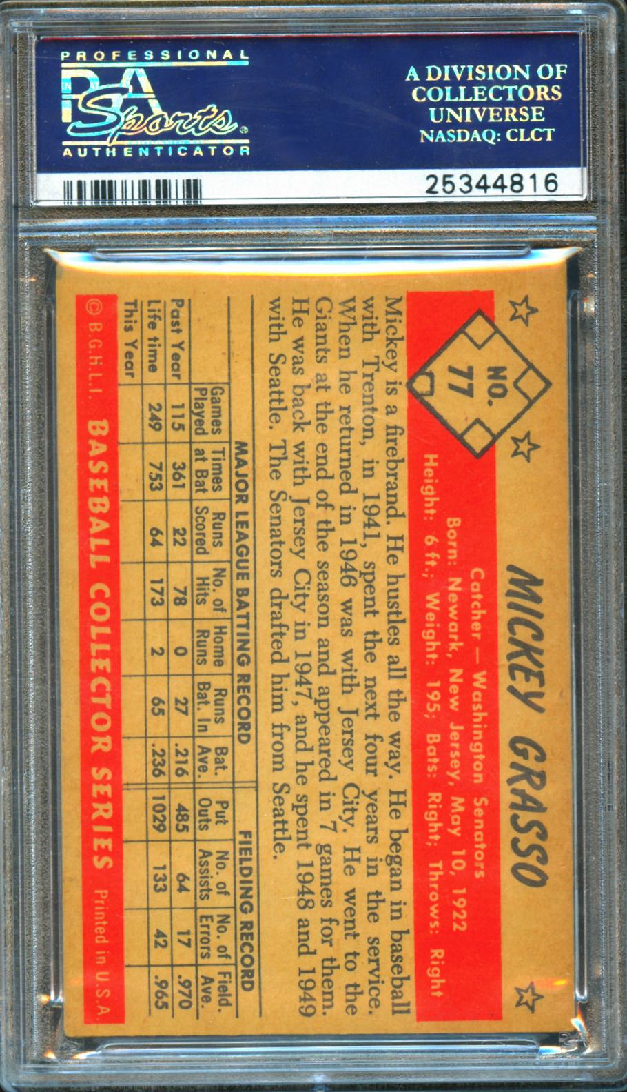 Mickey Grasso 1953 Bowman Color Washington Senators #77 PSA 5