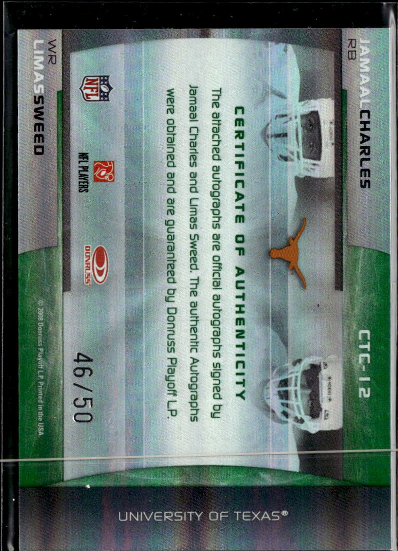 Jamaal Charles Limas Sweed 2008 Elite Auto Autograph 46/50 Texas Longhorns