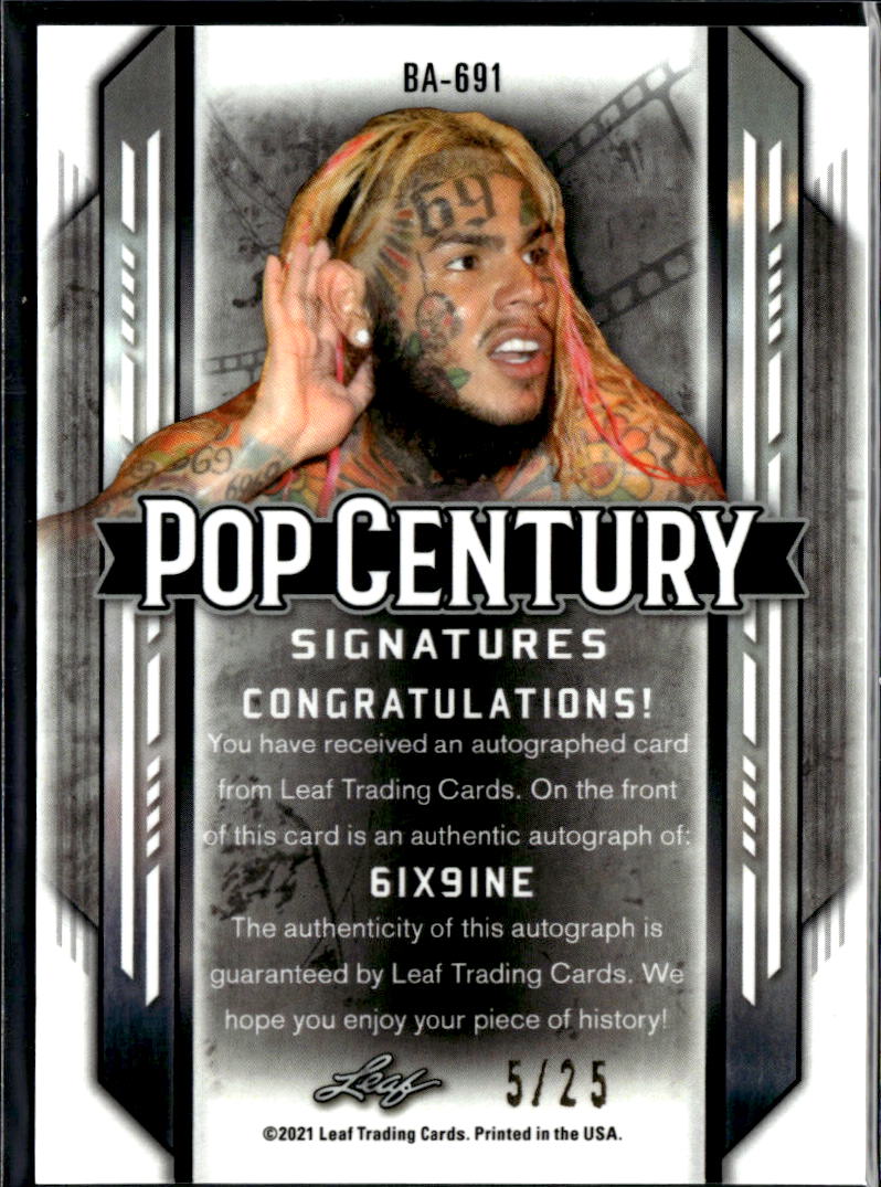6ix9ine 2021 Leaf Pop Century Rapper Auto Autograph Blue 5/25