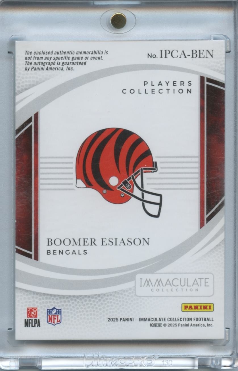 Boomer Esiason 2025 Immaculate Auto Autograph Laundry Tag Patch Bengals 33/99