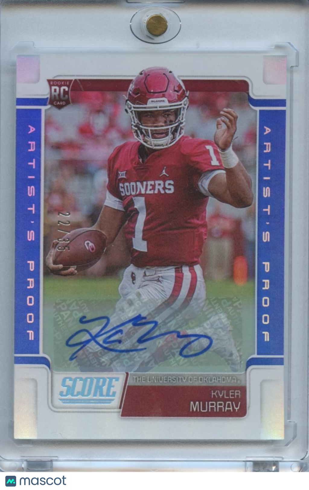 Kyler Murray 2019 Score Artist's Proof Blue Auto Autograph RC OU Sooners 22/35