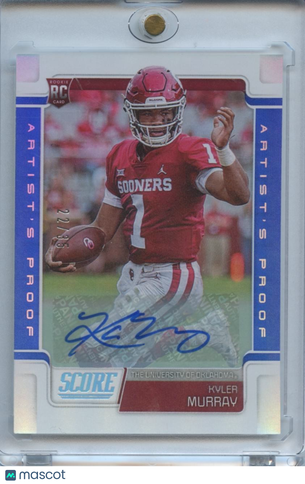 Kyler Murray 2019 Score Artist's Proof Blue Auto Autograph RC OU Sooners 22/35