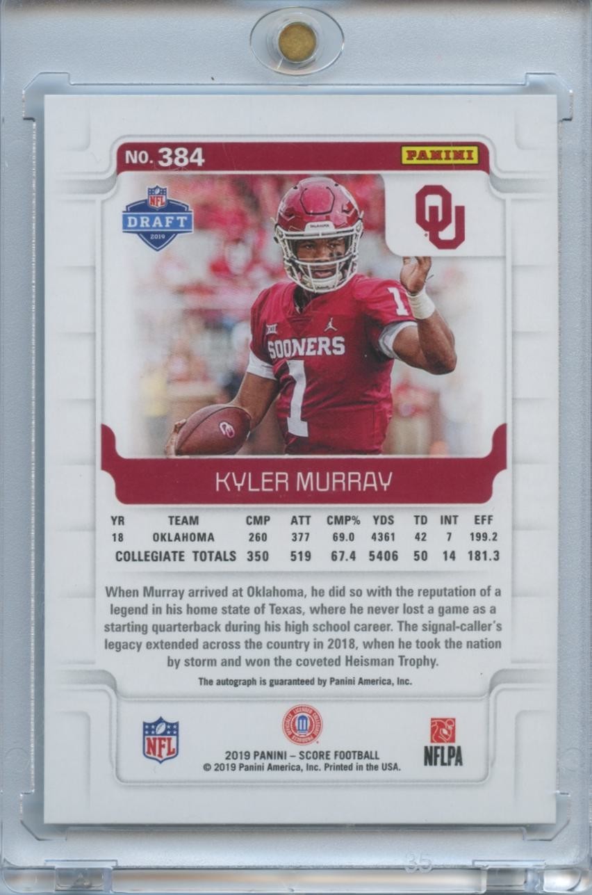 Kyler Murray 2019 Score Artist's Proof Blue Auto Autograph RC OU Sooners 22/35