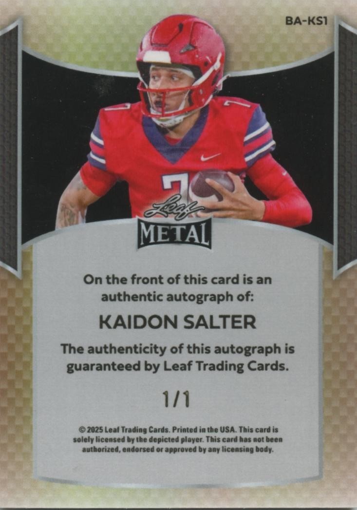 Kaidon Salter 2025 Leaf Metal GOLD Auto Autograph RC Rookie Colorado 1/1
