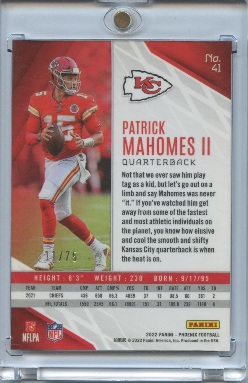 Patrick Mahomes II 2022 Phoenix Orange Lazer Prizm Kansas City Chiefs 11/75