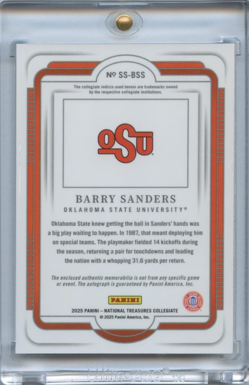 Barry Sanders 2025 National Treasures Auto Autograph Patch OSU Cowboys 5/5