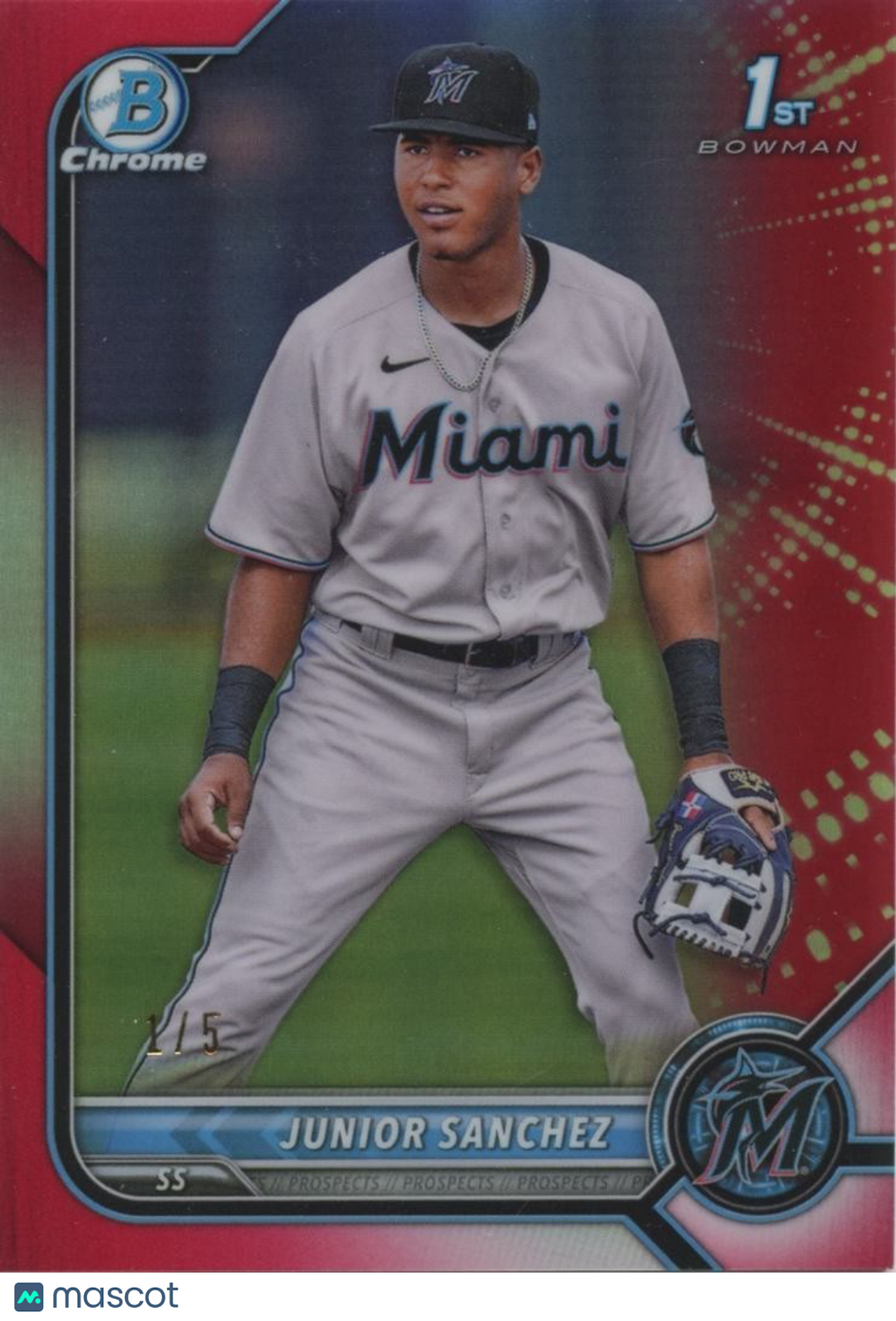 Junior Sanchez 2022 1st Bowman Chrome Red Refractor RC Miami Marlins 1/5