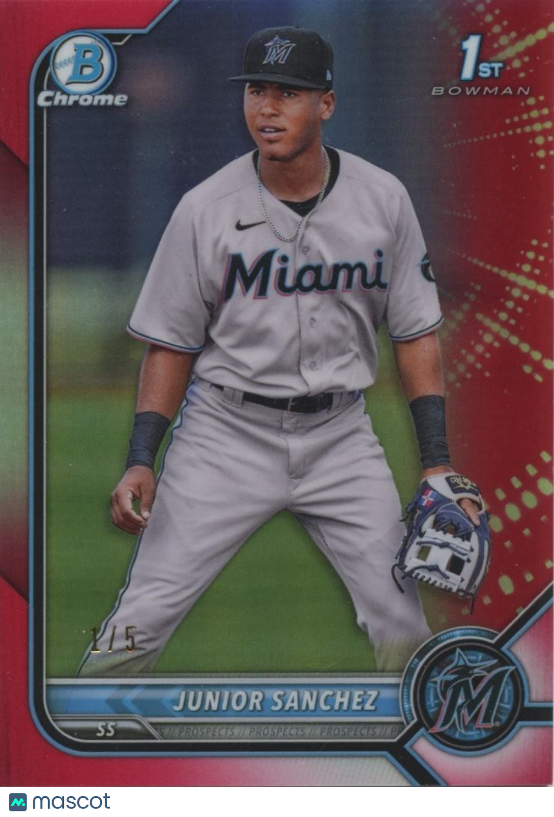 Junior Sanchez 2022 1st Bowman Chrome Red Refractor RC Miami Marlins 1/5