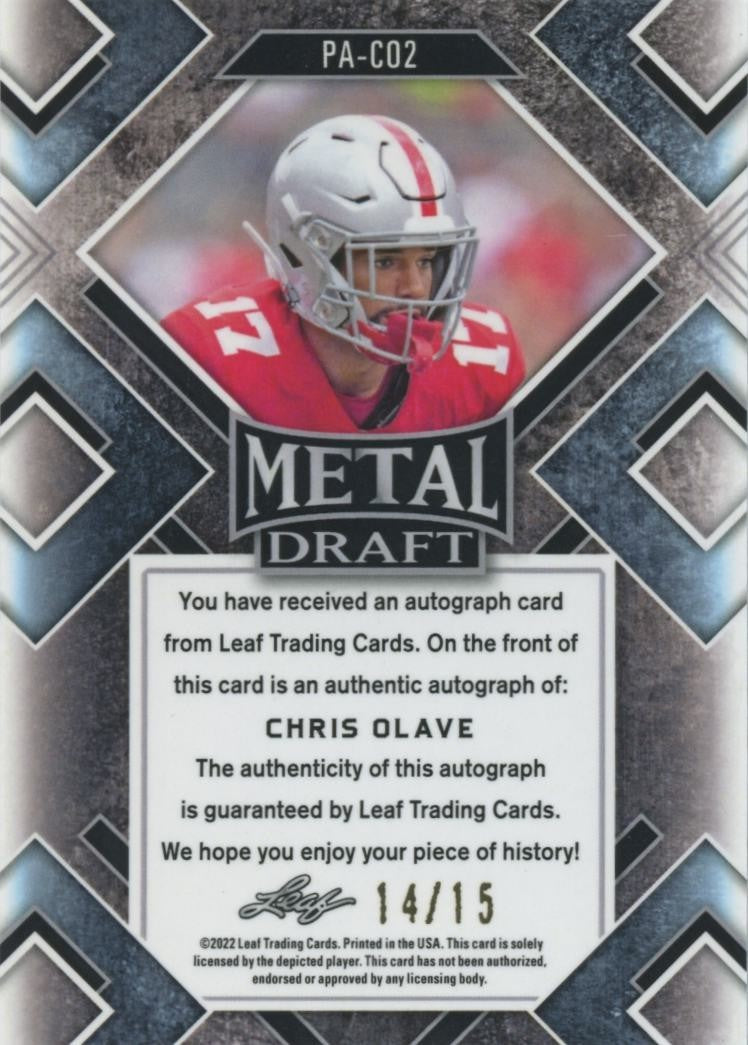 Chris Olave 2022 Leaf Metal Blue Auto Autograph RC Ohio State Buckeyes 14/15