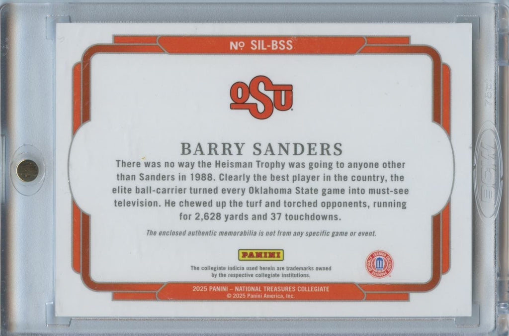 Barry Sanders 2025 National Treasures Jersey Patch Oklahoma State OSU 57/75