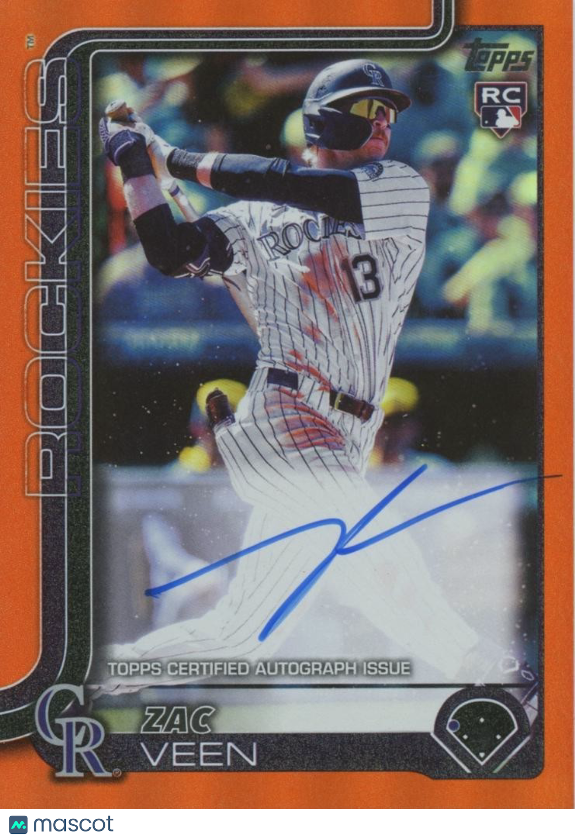 Zac Veen 2025 Topps Orange On Card Auto Autograph Rookie RC Rockies 14/25