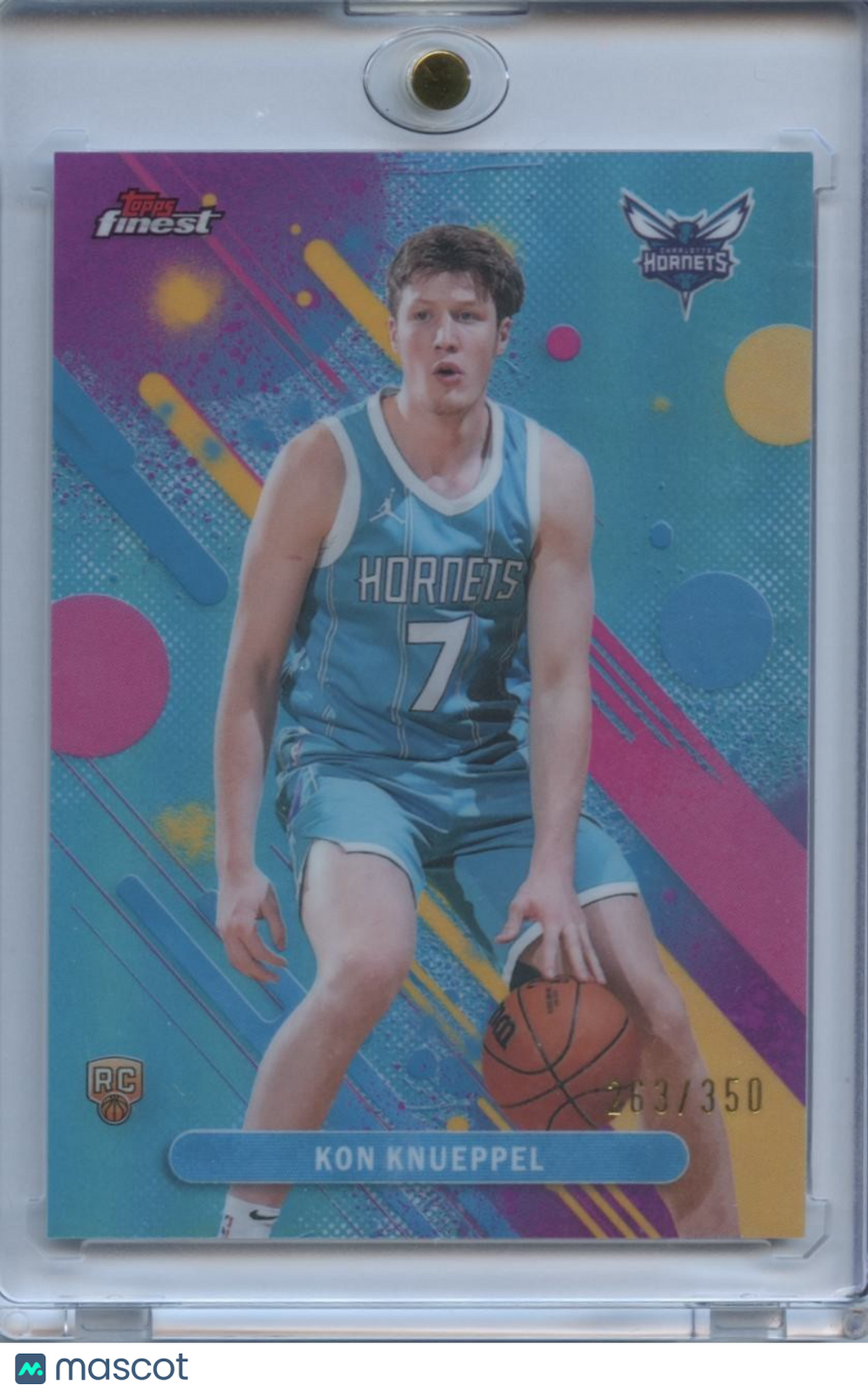 Kon Knueppel 2025-26 Topps Finest Sky Blue Refractor Rookie RC Hornets 263/350