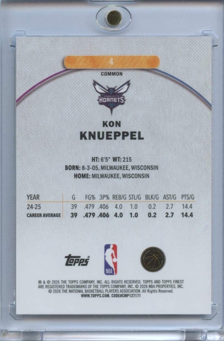 Kon Knueppel 2025-26 Topps Finest Sky Blue Refractor Rookie RC Hornets 263/350