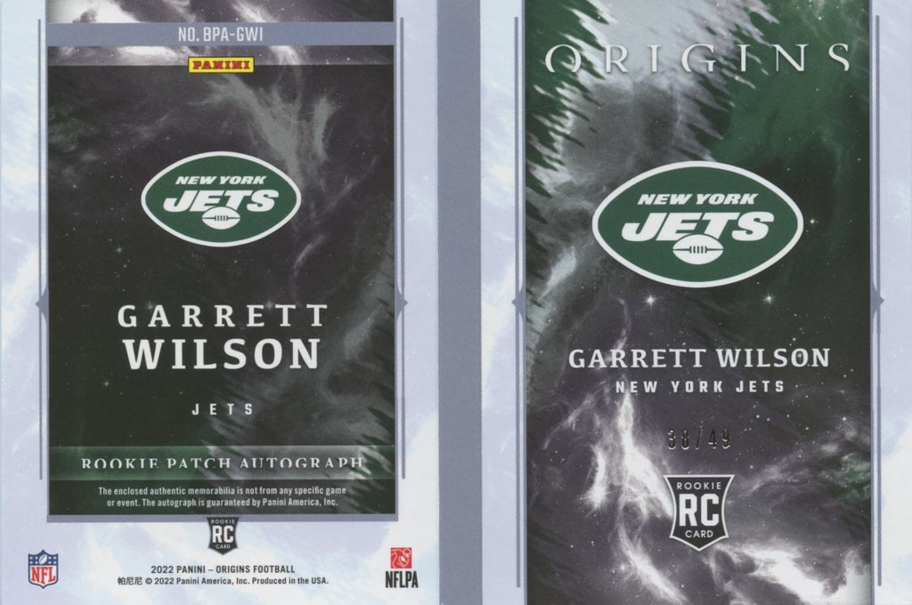 Garrett Wilson 2022 Origins Auto Autograph Patch Booklet RC New York Jets 38/49