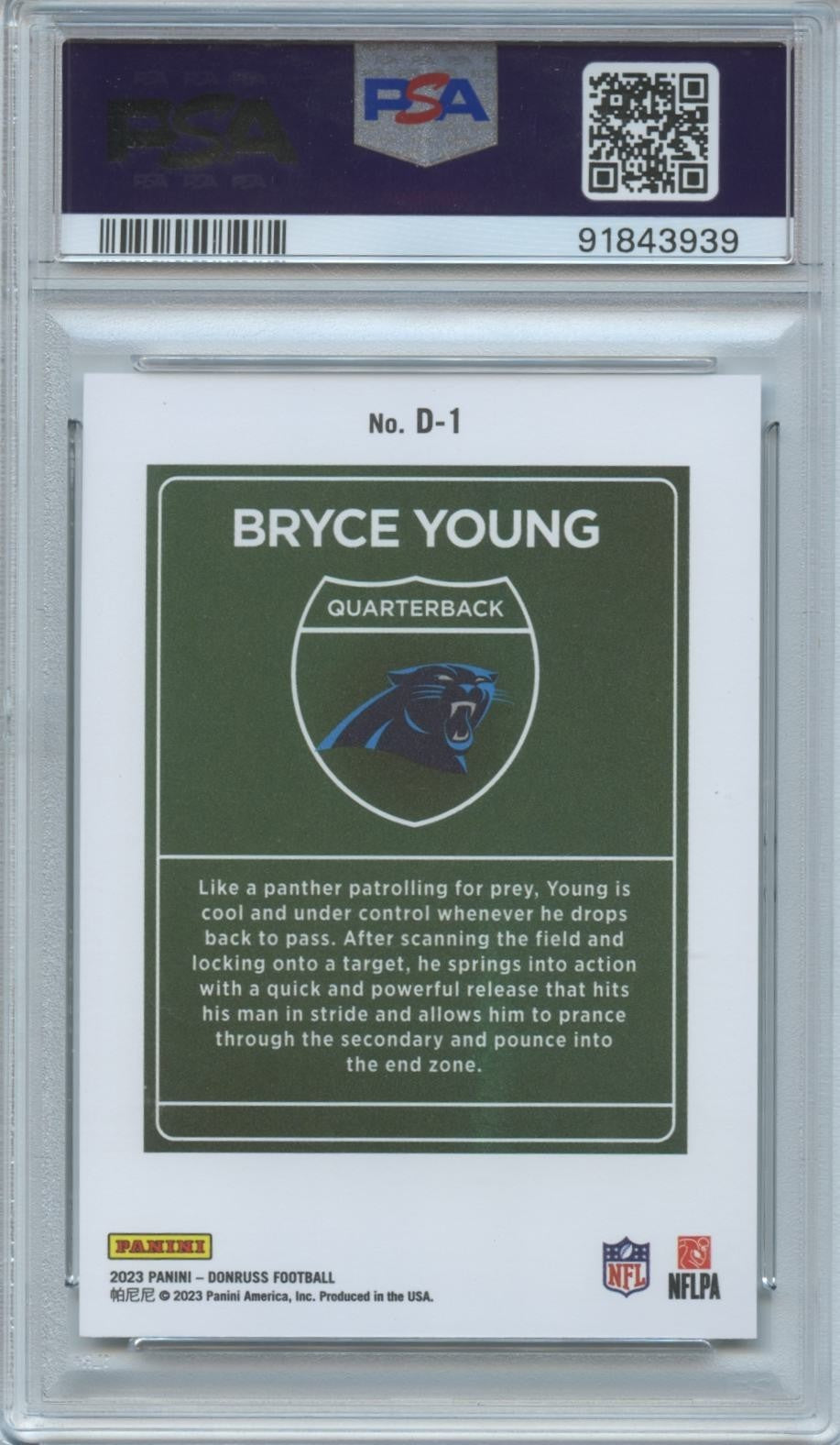 Bryce Young 2023 Donruss DOWNTOWN! SSP CASE HIT Rookie RC Panthers PSA 9