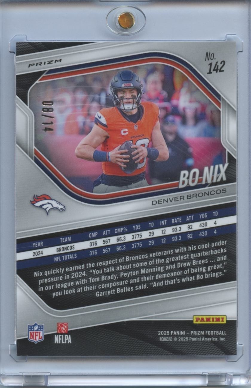 Bo Nix 2025 Prizm Blue Scope Prizm SSP Denver Broncos 8/14 #142