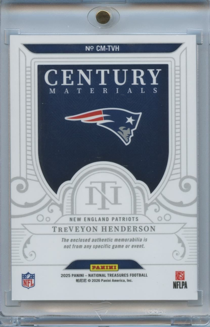 Treveyon Henderson 2025 National Treasures 3 Color Patch RC NE Patriots 22/99
