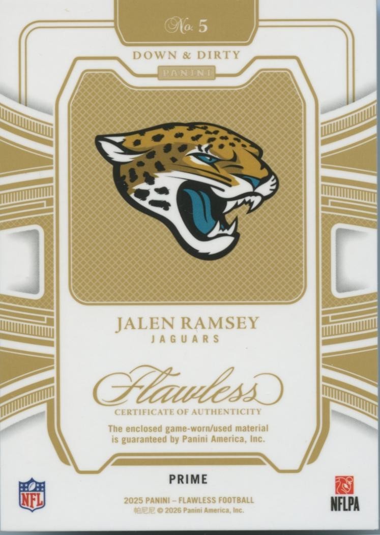 Jalen Ramsey 2025 Flawless Game Worn Jersey Patch Jacksonville Jaguars 7/15