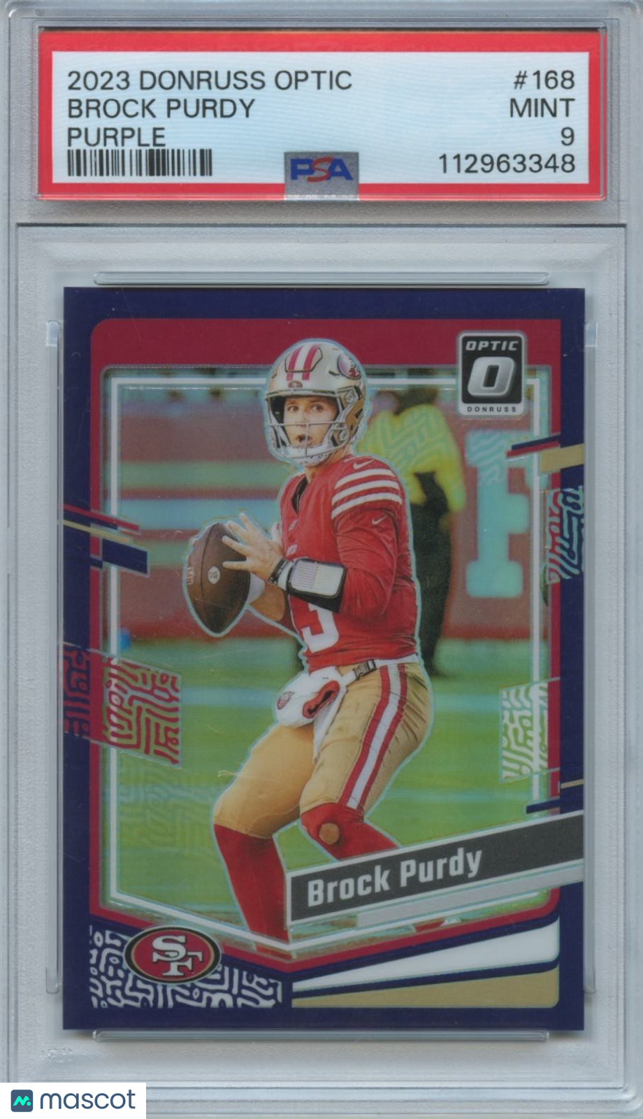 Brock Purdy 2023 Optic Purple Prizm San Francisco 49ers 5/50 PSA 9