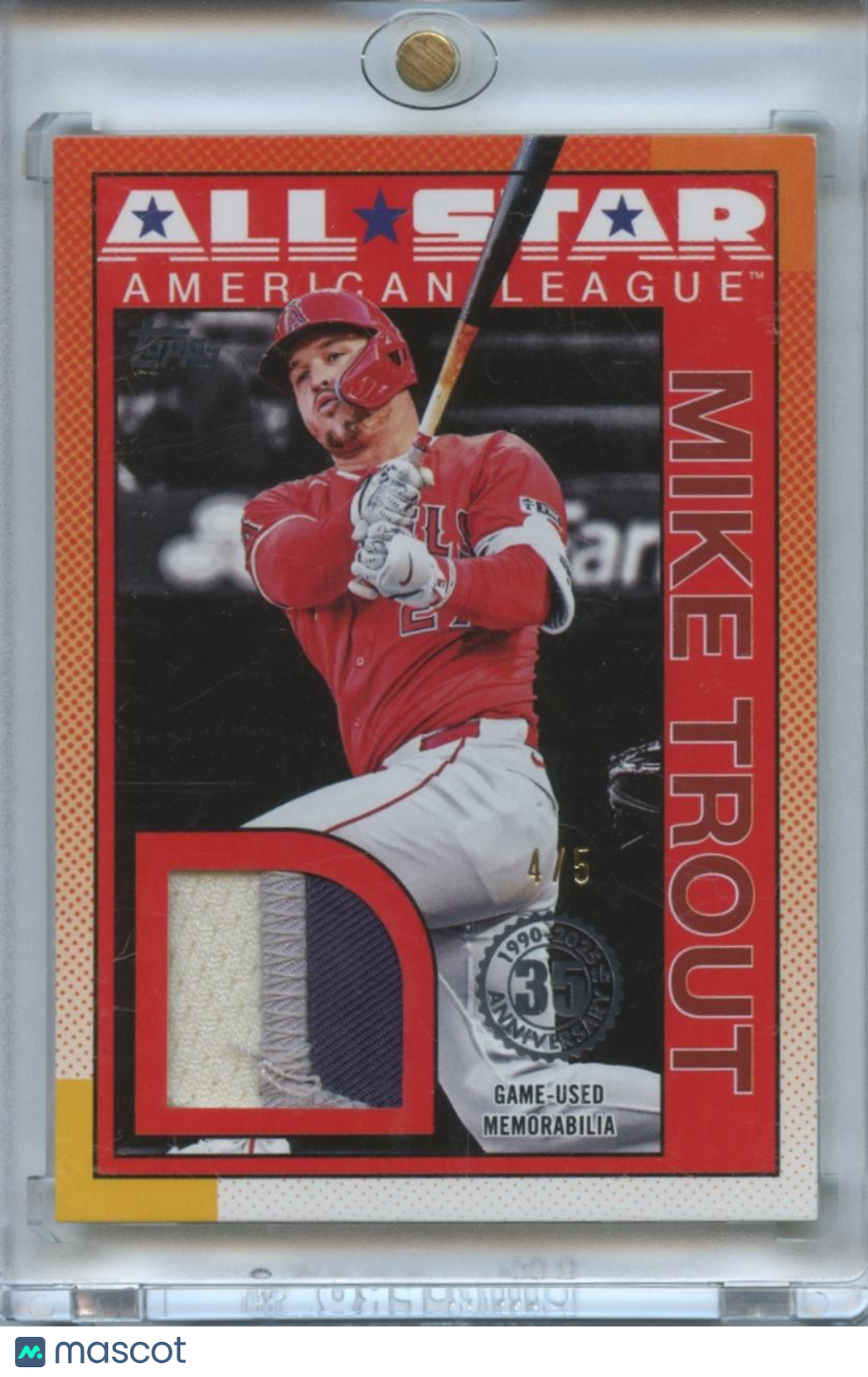 Mike Trout 2025 Topps 3 Color Game Worn Jersey Patch Los Angeles Angels 4/5