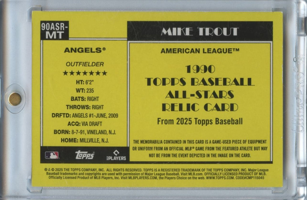 Mike Trout 2025 Topps 3 Color Game Worn Jersey Patch Los Angeles Angels 4/5
