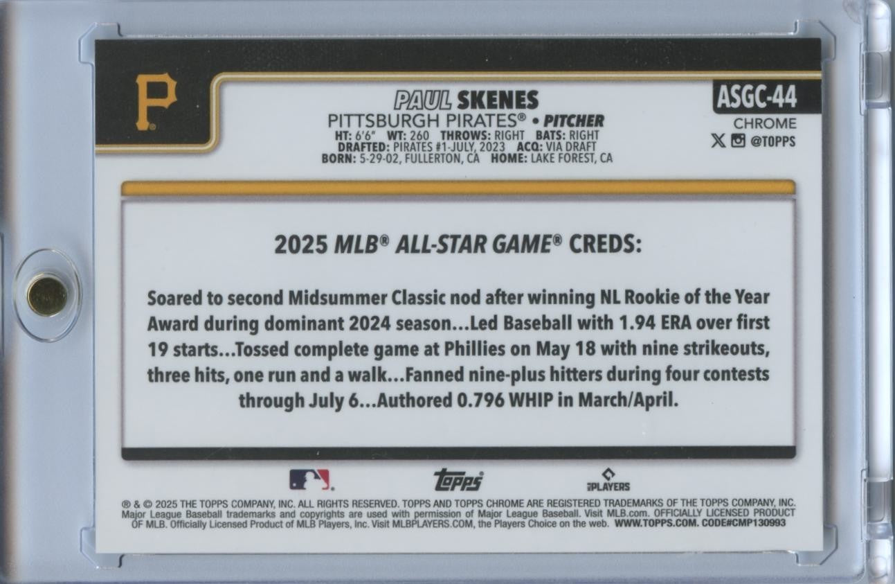 Paul Skenes 2025 Topps Chrome GOLD Refractor Image Variation SSP Pirates 17/50