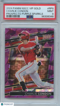 Charlie Condon 2024 Panini VIP Purple Sparkle Rookie RC Rockies 7/49 PSA 9