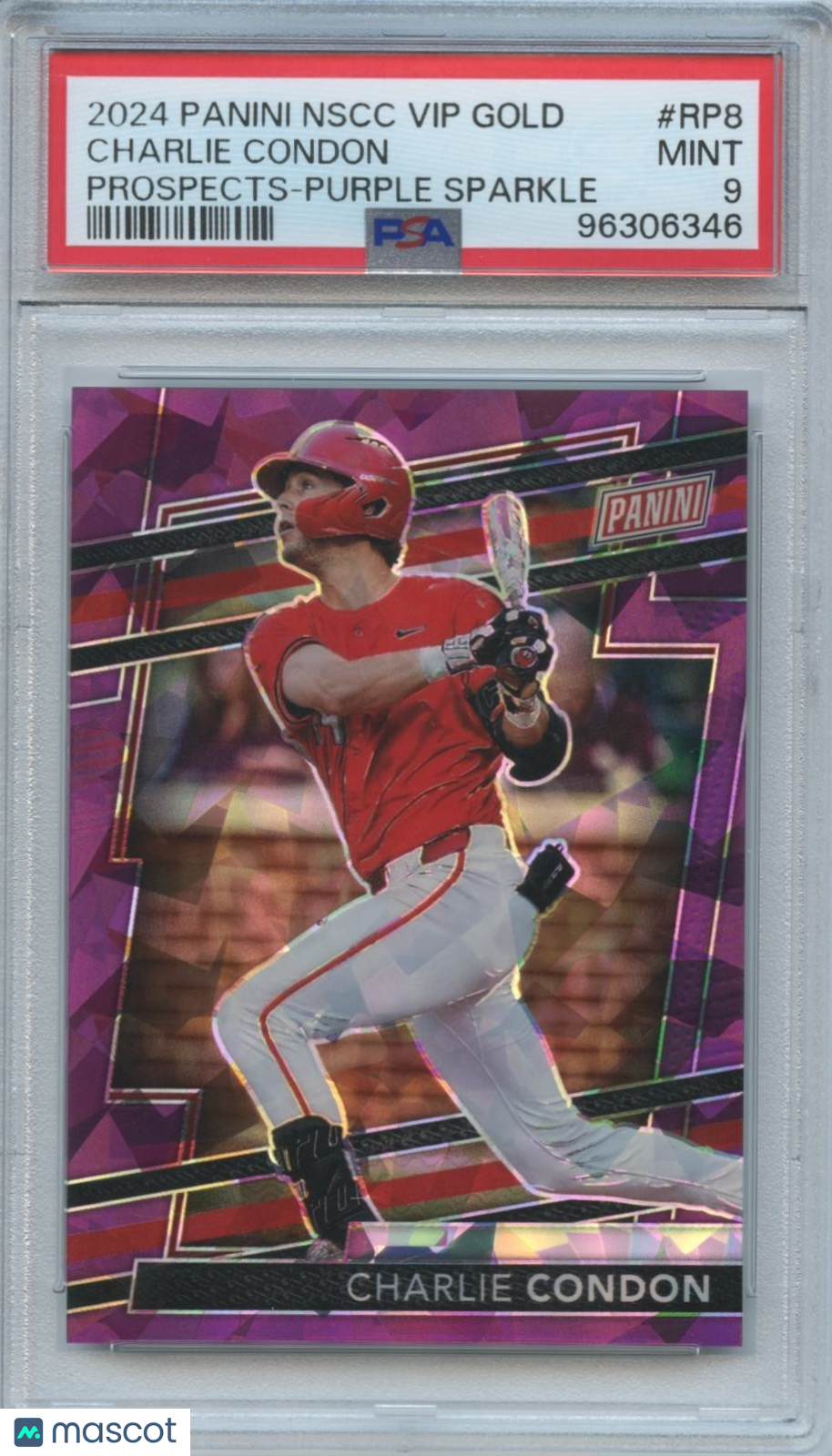 Charlie Condon 2024 Panini VIP Purple Sparkle Rookie RC Rockies 7/49 PSA 9