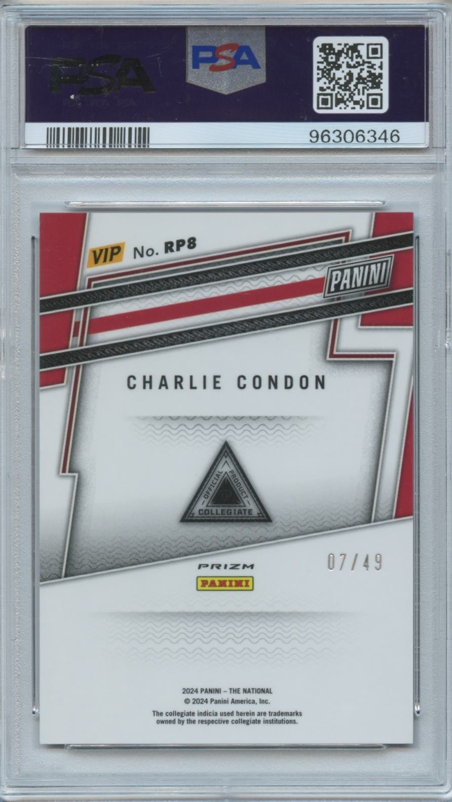 Charlie Condon 2024 Panini VIP Purple Sparkle Rookie RC Rockies 7/49 PSA 9