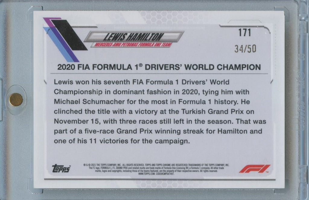 Lewis Hamilton 2021 Topps Chrome GOLD Refractor Formula 1 Mercedes Ferrari 34/50