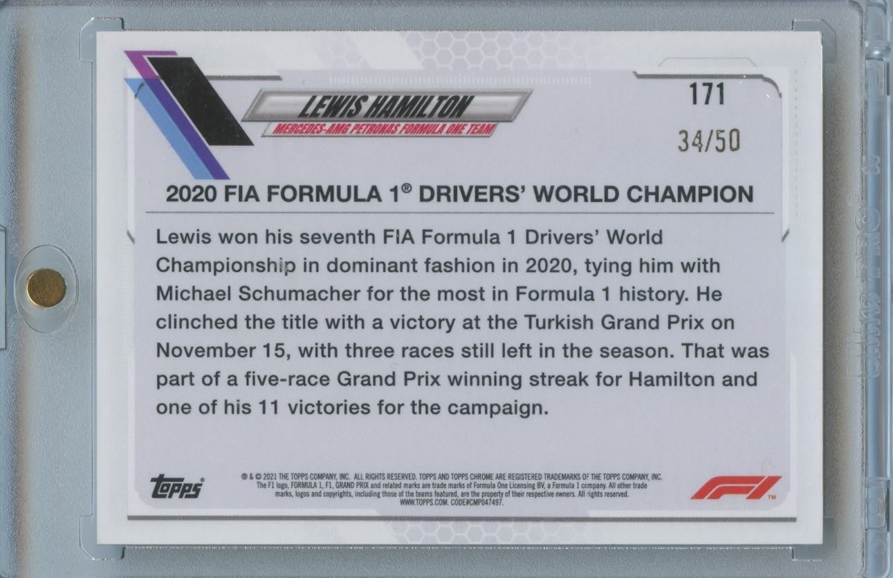 Lewis Hamilton 2021 Topps Chrome GOLD Refractor Formula 1 Mercedes Ferrari 34/50