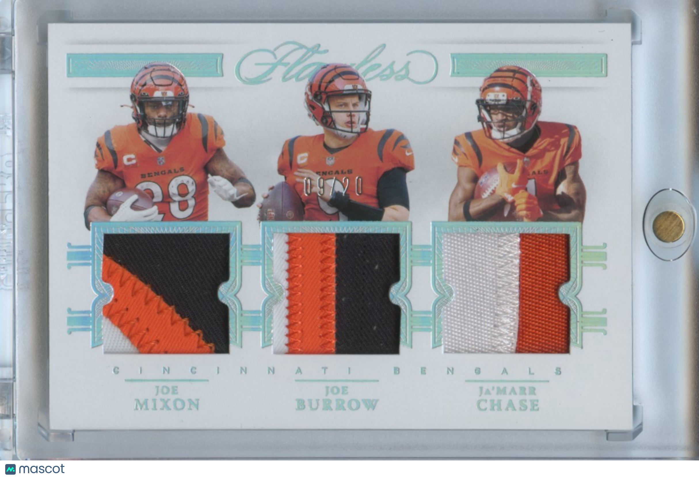 Joe Burrow / Ja'Marr Chase / Mixon 2021 Flawless Triple Patch RC Bengals 9/20